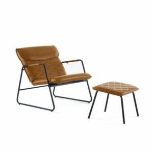 Accent Chair Ottoman Set of 2 PU Leather Lounge Armchair with Metal Frame and Lattice Back for Living Room 1 600x600 1