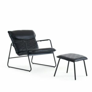 Leisure Armchair Accent Chair And Ottoman SetMetal Frame And Lattice BackFootrest Come As Extra Piece 600x600 1